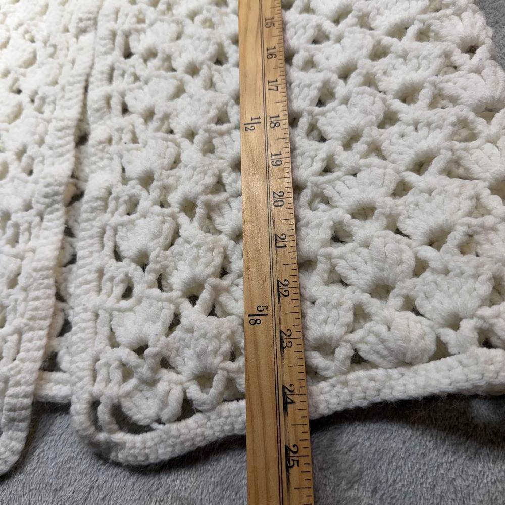 Vintage 70s Crochet Vest Cream White Open Knit Boho Shell Pattern Size M L - Picture 3 of 8